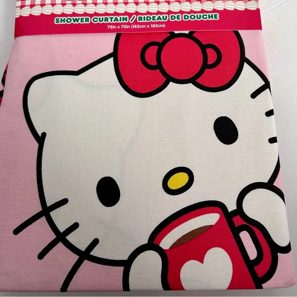 Hello Kitty Shower Curtain featuring Hello Kitty with Mug, candy canes and bows